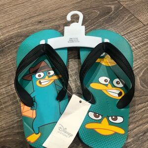 NEW Disney Flip Flops Size 11/12 Kids Flip Flops - Teal Perry Design